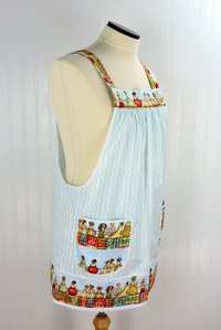 Fruit Ladies Border Pinafore with no ties (straps go straight over shoulders) relaxed fit smock with pockets, humorous beach theme, L/XL/2X