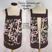 Daisy Dreams Pinafore with no ties (straps go straight over shoulders) relaxed fit smock with pockets, fits L/XL/2X, ready to ship now