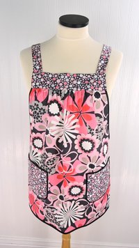 Flower Shower Pinafore with no ties (straps go straight over shoulders) relaxed fit smock with pockets, LAST ONE fits L/XL/2X