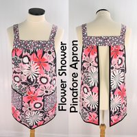 Flower Shower Pinafore with no ties (straps go straight over shoulders) relaxed fit smock with pockets, LAST ONE fits L/XL/2X