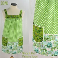 Winterly Dot Pinafore Apron with no ties (straps go straight over the shoulders) relaxed fit smock with pockets, fits L/XL/2X ready to ship