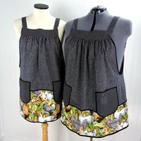 Roosters SCRAPBUSTER Pinafore Apron with no ties, relaxed fit smock with pockets, farmhouse kitchen apron, ready to ship, fits L/XL/2X