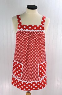 Red Polka Dot Pinafore with no ties (straps go straight over the shoulders) relaxed fit smock apron with pockets, made to order XS to 5X