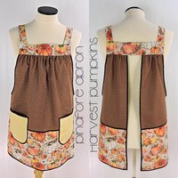 OOAK Harvest Pumpkins Pinafore with no ties, relaxed fit smock with pockets, fall apron, Susan Winget Harvest fabric, SHIPS FAST