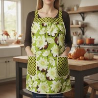 Water Lilies Pinafore with no ties (straps go straight over the shoulders) relaxed fit smock with pockets L/XL/2X ships now