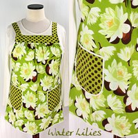 Water Lilies Pinafore with no ties (straps go straight over the shoulders) relaxed fit smock with pockets L/XL/2X ships now