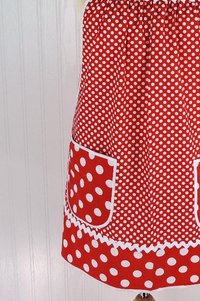 Red Polka Dot Pinafore with no ties (straps go straight over the shoulders) relaxed fit smock apron with pockets, made to order XS to 5X