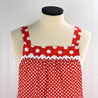 Red Polka Dot Pinafore with no ties (straps go straight over the shoulders) relaxed fit smock apron with pockets, made to order XS to 5X