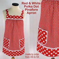 Red Polka Dot Pinafore with no ties (straps go straight over the shoulders) relaxed fit smock apron with pockets, made to order XS to 5X