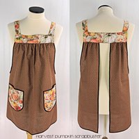 Harvest Pumpkins Scrapbuster Pinafore with no ties, relaxed fit smock with pockets, fall apron, Susan Winget Harvest fabric, SHIPS FAST