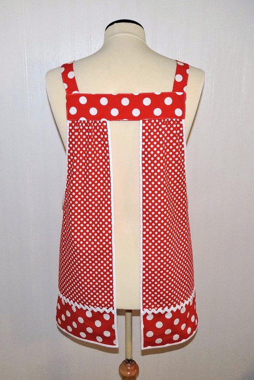 Red Polka Dot Pinafore with no ties (straps go straight over the shoulders) relaxed fit smock apron with pockets, made to order XS to 5X