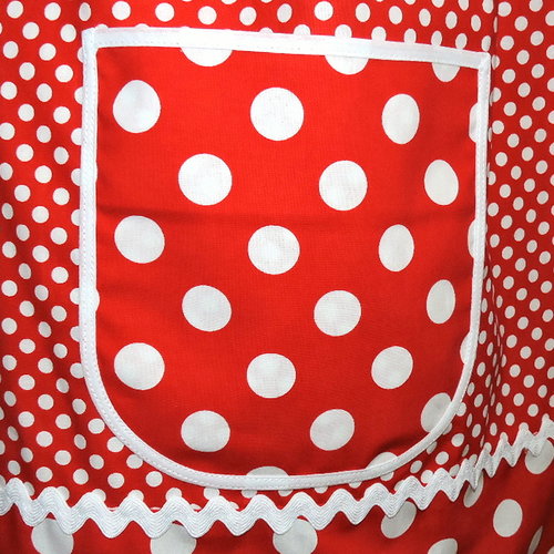 Red Polka Dot Pinafore with no ties (straps go straight over the shoulders) relaxed fit smock apron with pockets, made to order XS to 5X