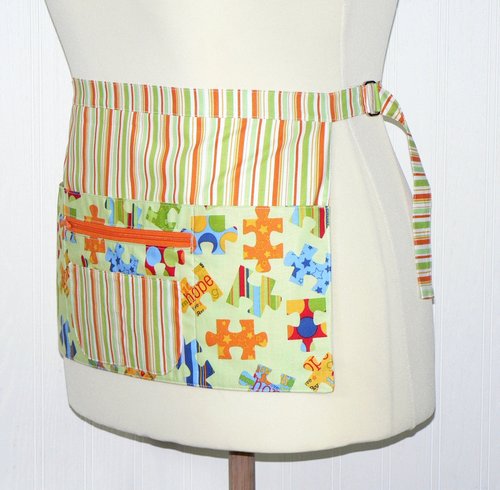 Pieces of Hope Autism Awareness Multi-Pocket Apron with zipper, (Teacher, Daycare, Pre-K) ready to ship fits waists up to 40 inches