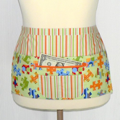 Pieces of Hope Autism Awareness Multi-Pocket Apron with zipper, (Teacher, Daycare, Pre-K) ready to ship fits waists up to 40 inches