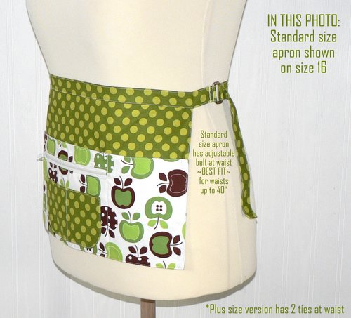 Metro Market Apples waist apron with zipper pocket – handmade utility apron for educators, vendors & craft shows. Fits waists up to 40 inches.