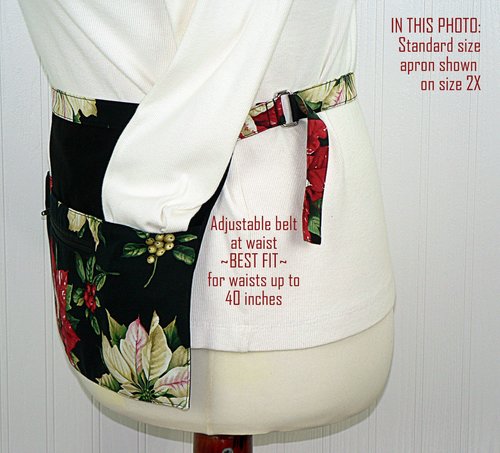 Black Tis the Season Poinsettias Multi-Pocket Apron, Xmas Vendor Apron with money pocket, ready to ship fits waists up to 40"