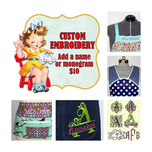 Custom Embroidery Add-On for Aprons | Personalized Name, Monogram or Phrase | Handmade Gift Personalization Upgrade