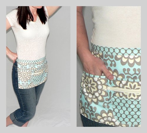 Wallflower Sky Multi-Pocket Vendor Apron with zipper pocket for Teacher, Waitress, 2 sizes made to order