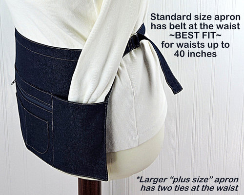 Sturdy Denim Half Apron (Teacher, Vendor, Gardener, Artist) sturdy 6 Pocket Waitress Apron with zipper pocket