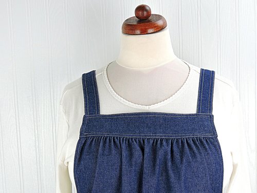 Indigo Denim Pinafore Apron with no ties (relaxed fit) very sturdy artist smock with pockets, made-to-order XS to 5X