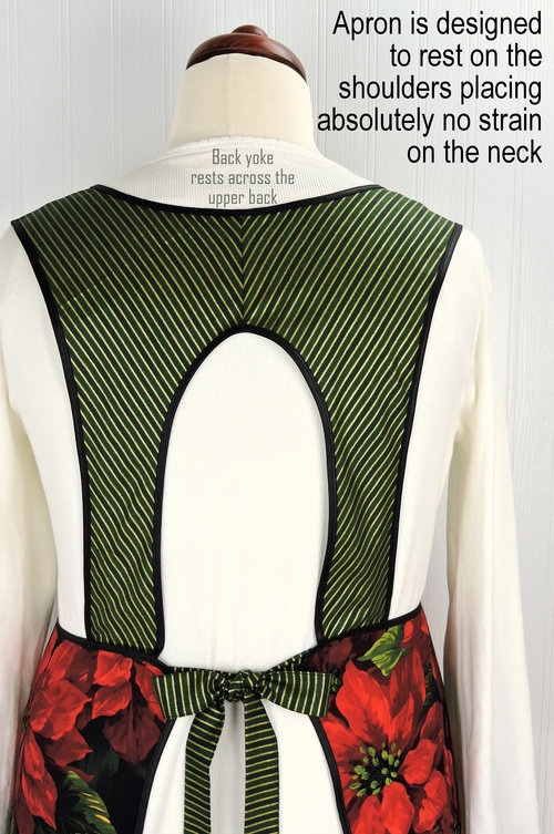 Retro 50s Christmas Smock, Large Poinsettias on Black relaxed fit H-back apron, 1st sample available (fits L/XL) SHIPS FAST