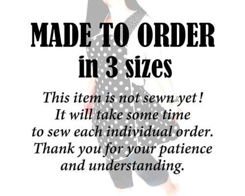 Black and White Dot Pinafore with no ties, relaxed fit smock with pockets, lovely hostess apron made to order XS - 5X