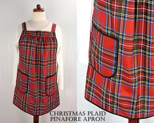 Christmas Plaid Pinafore with no ties, relaxed fit smock with pockets, LAST ONE handmade after order