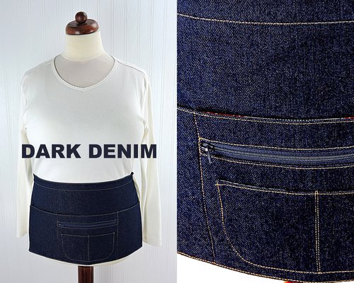 Sturdy Denim Half Apron (Teacher, Vendor, Gardener, Artist) sturdy 6 Pocket Waitress Apron with zipper pocket