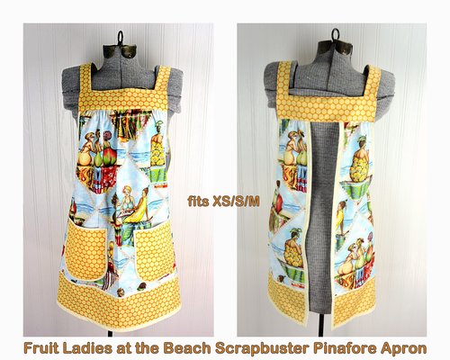 XS/S/M Fruit Ladies at the Beach Scrapbuster Pinafore, retro smock with pockets, no tie apron doesn't touch neck, ready to ship