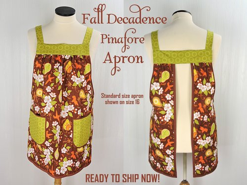 Fall Decadence Pinafore with no ties, relaxed fit smock with pockets, autumn farmhouse apron fits L/XL/2X, ready to ship now