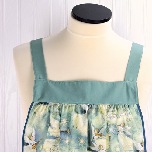 Glory to the King Pinafore with no ties, relaxed fit smock with pockets fits L/XL/2X, Christmas angels, baking apron ready to ship