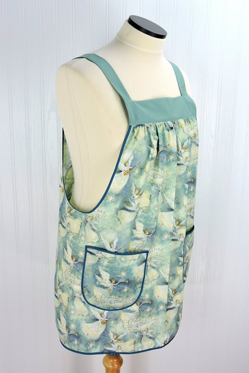 Glory to the King Pinafore with no ties, relaxed fit smock with pockets fits L/XL/2X, Christmas angels, baking apron ready to ship