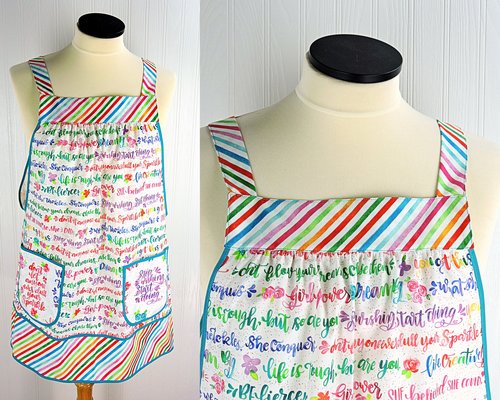 Girl Power Pinafore with no ties, relaxed fit smock with pockets, rainbow script words of empowerment, READY TO SHIP fits L/XL/2X