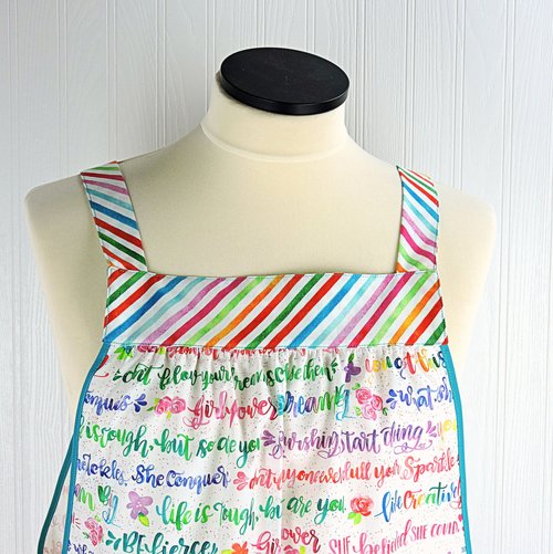 Girl Power Pinafore with no ties, relaxed fit smock with pockets, rainbow script words of empowerment, READY TO SHIP fits L/XL/2X