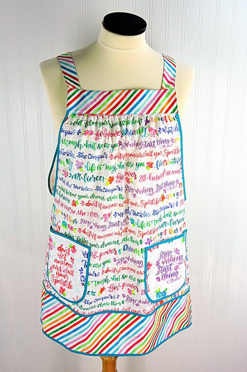 Girl Power Pinafore with no ties, relaxed fit smock with pockets, rainbow script words of empowerment, READY TO SHIP fits L/XL/2X
