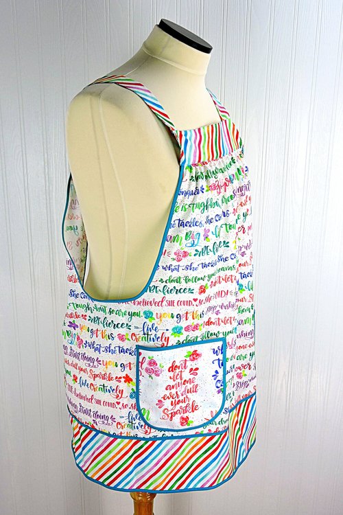 Girl Power Pinafore with no ties, relaxed fit smock with pockets, rainbow script words of empowerment, READY TO SHIP fits L/XL/2X