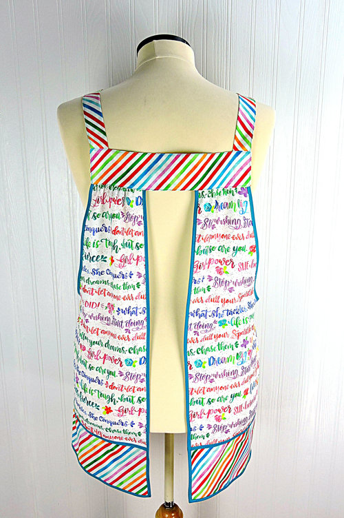 Girl Power Pinafore with no ties, relaxed fit smock with pockets, rainbow script words of empowerment, READY TO SHIP fits L/XL/2X