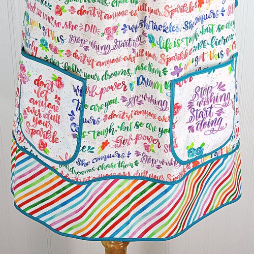 Girl Power Pinafore with no ties, relaxed fit smock with pockets, rainbow script words of empowerment, READY TO SHIP fits L/XL/2X