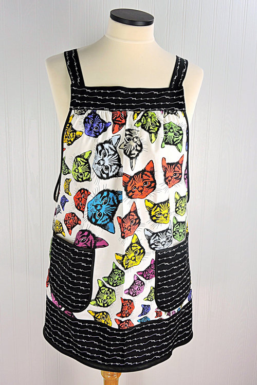 Catfinity Pinafore Apron with no ties, relaxed fit smock with pockets, cat lover apron made to order XS to 5X Plus Size