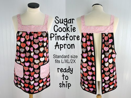 SHIPS FAST~ Sugar Cookie Pinafore Apron, relaxed fit smock with pockets fits L/XL/2X, pretty baking apron ready to ship
