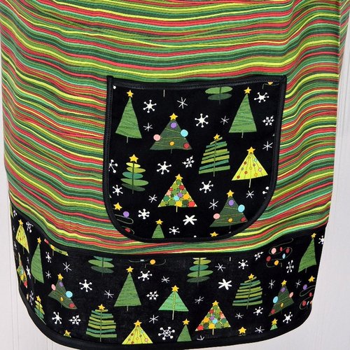 Christmas Trees on stripe Pinafore with no ties, relaxed fit smock with pockets fits L/XL/2X, one of a kind holiday apron, ships fast