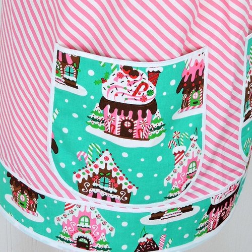 Jumbo Pocket Gingerbread Pinafore with no ties, relaxed fit smock with pockets, Christmas Hostess Apron fits L/XL/2X, ships fast
