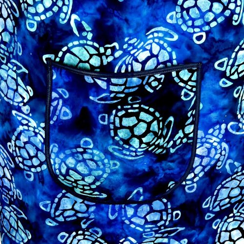Sea Turtle Batik Pinafore Apron with no ties, relaxed fit smock apron with pockets, handmade-to-order XS - 5X, blue-purple-green watercolor