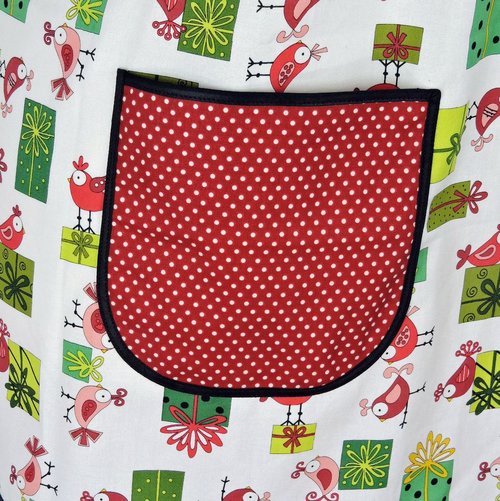 Holiday Tweets Scrapbuster Pinafore with no ties, relaxed fit smock with pockets, Christmas birds apron fits L-XL-2X SHIPS FAST