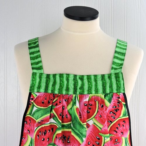 Summer Watermelon Pinafore with no tie (straps go straight over shoulder) relaxed fit smock with pockets, made to order from XS to 5X