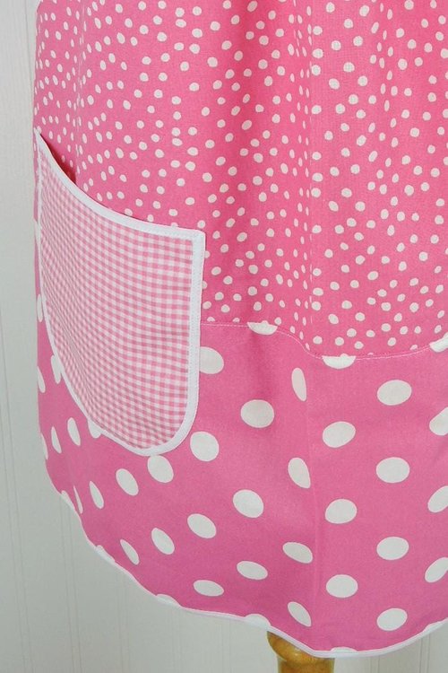 Pink Polka Dot Scrapbuster Pinafore, relaxed fit smock with pockets, comfortable (doesn't touch neck) Standard Size (fits L/XL/2X) ships now