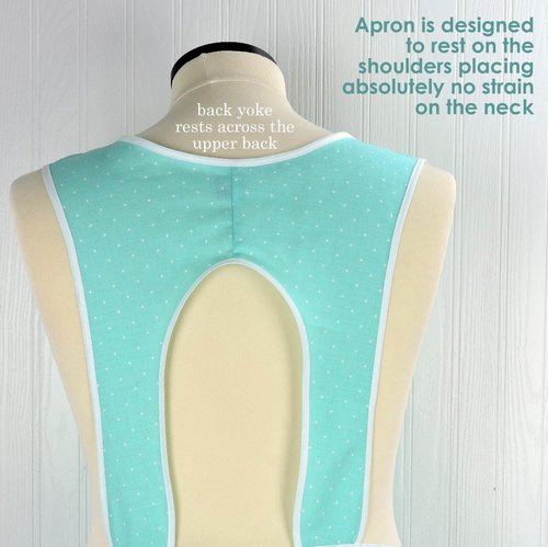 Aqua Petite Damask Retro 50s Smock Apron, relaxed fit "H-back" doesn't touch neck, no pockets, LAST ONE is ready to ship (fits L/XL)