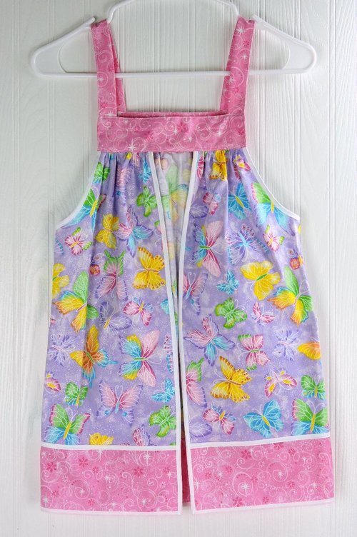 Glitzy Butterflies Children's Pinafore with no ties (straps go straight over the shoulders) relaxed fit smock with pockets, choose colors!