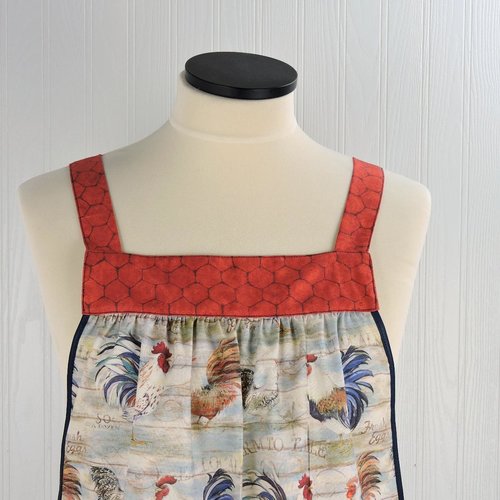Rustic Roosters Pinafore with no ties, relaxed fit smock with pockets, straps go straight over the shoulders, made to order XS - 5X