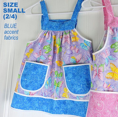Glitzy Butterflies Children's Pinafore with no ties (straps go straight over the shoulders) relaxed fit smock with pockets, choose colors!